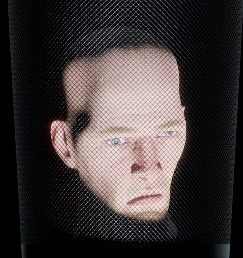 Hyper realistic face mask in a bin